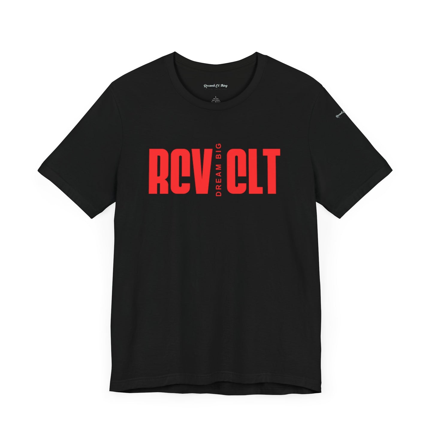 Bold Graphic Tee with 'RCV CLT' Design, Unisex Short Sleeve Shirt, Casual Wear, Gifts for Him/Her, Fashionable Streetwear