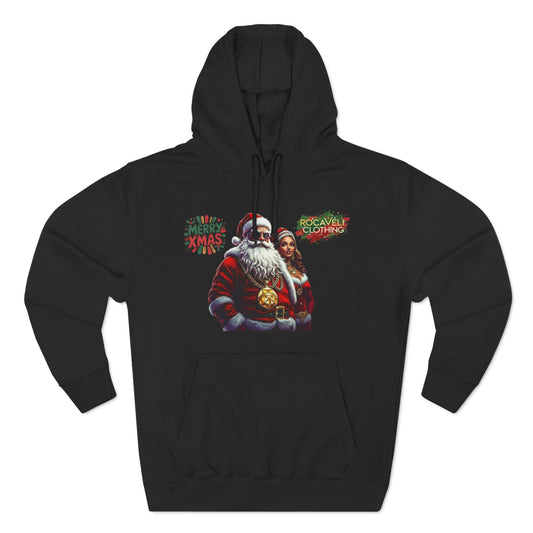 Christmas Santa & Mrs. Claus Graphic Hoodie — Festive Holiday Fleece Pullover