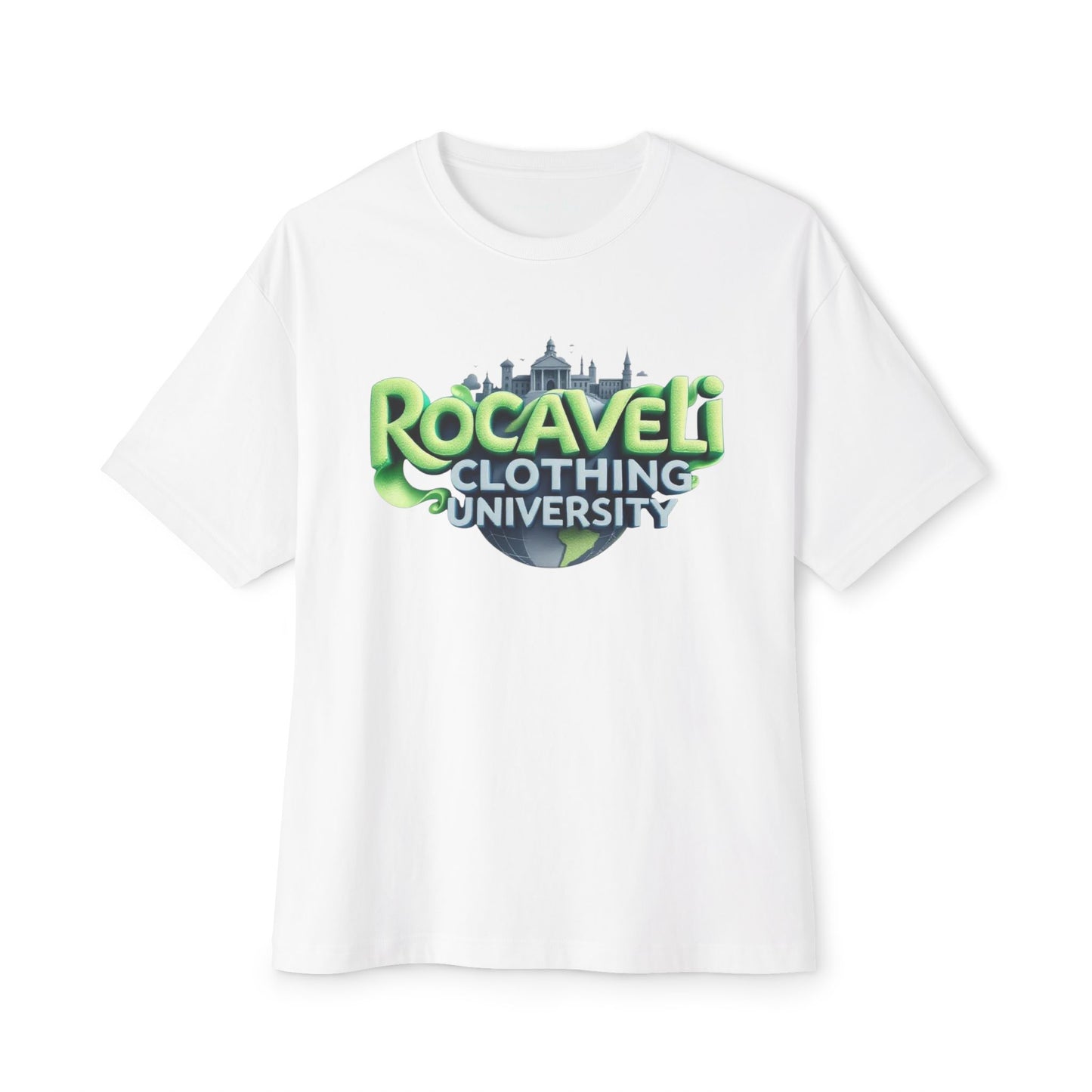 ROCAVELI CLOTHING UNIVERSITY Unisex Oversized Boxy Tee, Comfortable Graphic Tee,
