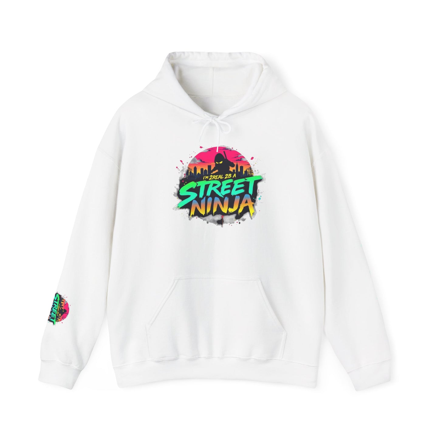 Street Ninja ROCAVELI Hoodie — Retro Neon Skate Park Graphic Hooded Sweatshirt