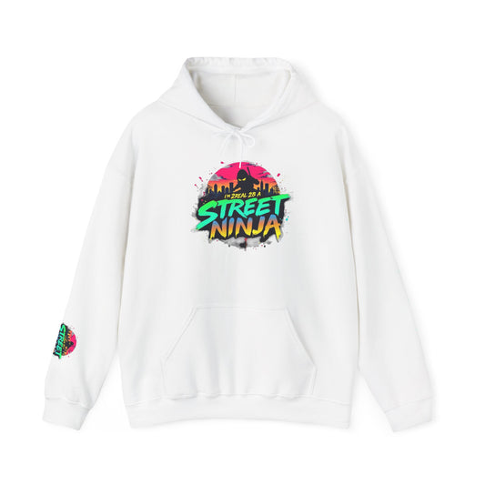 Street Ninja ROCAVELI Hoodie — Retro Neon Skate Park Graphic Hooded Sweatshirt