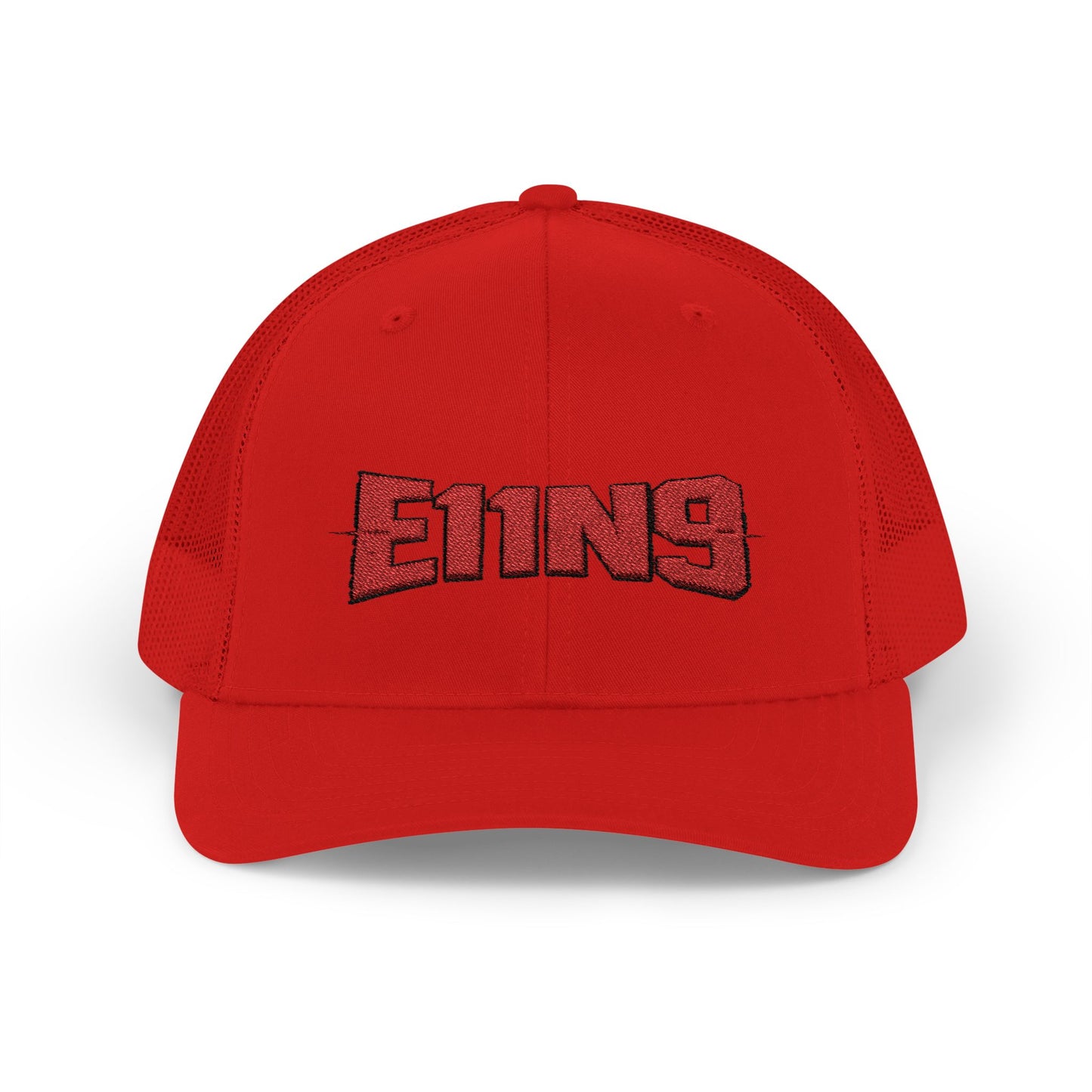 E11N9 Trucker Hat — Retro Red Embroidered Snapback Cap