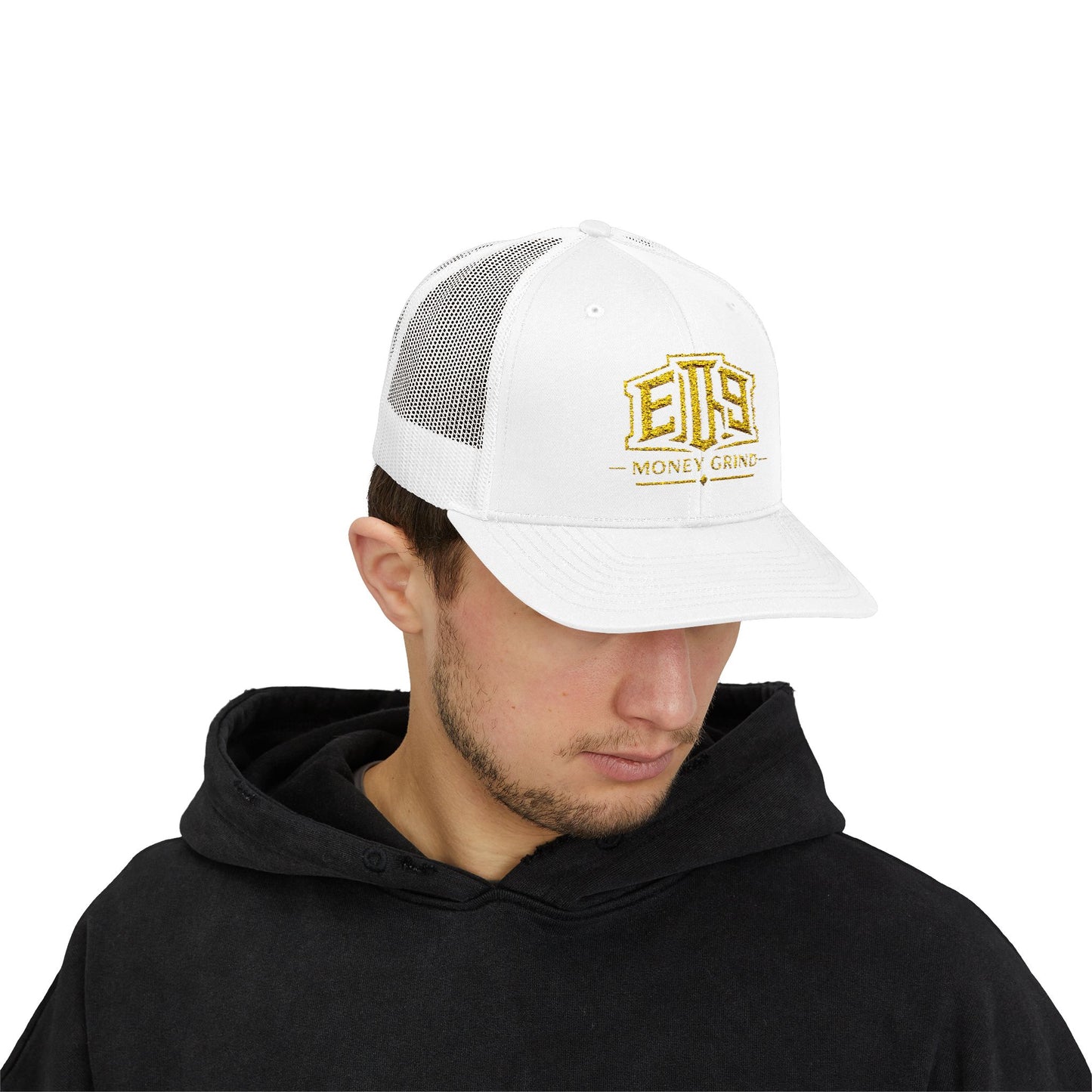 Money Grind Gold Logo Snapback Trucker Cap