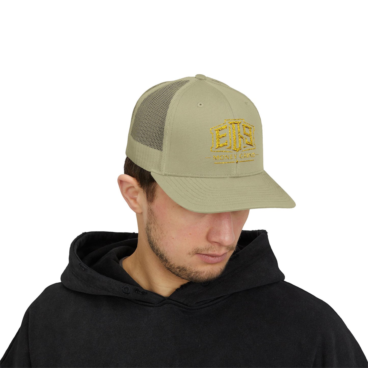 Money Grind Gold Logo Snapback Trucker Cap