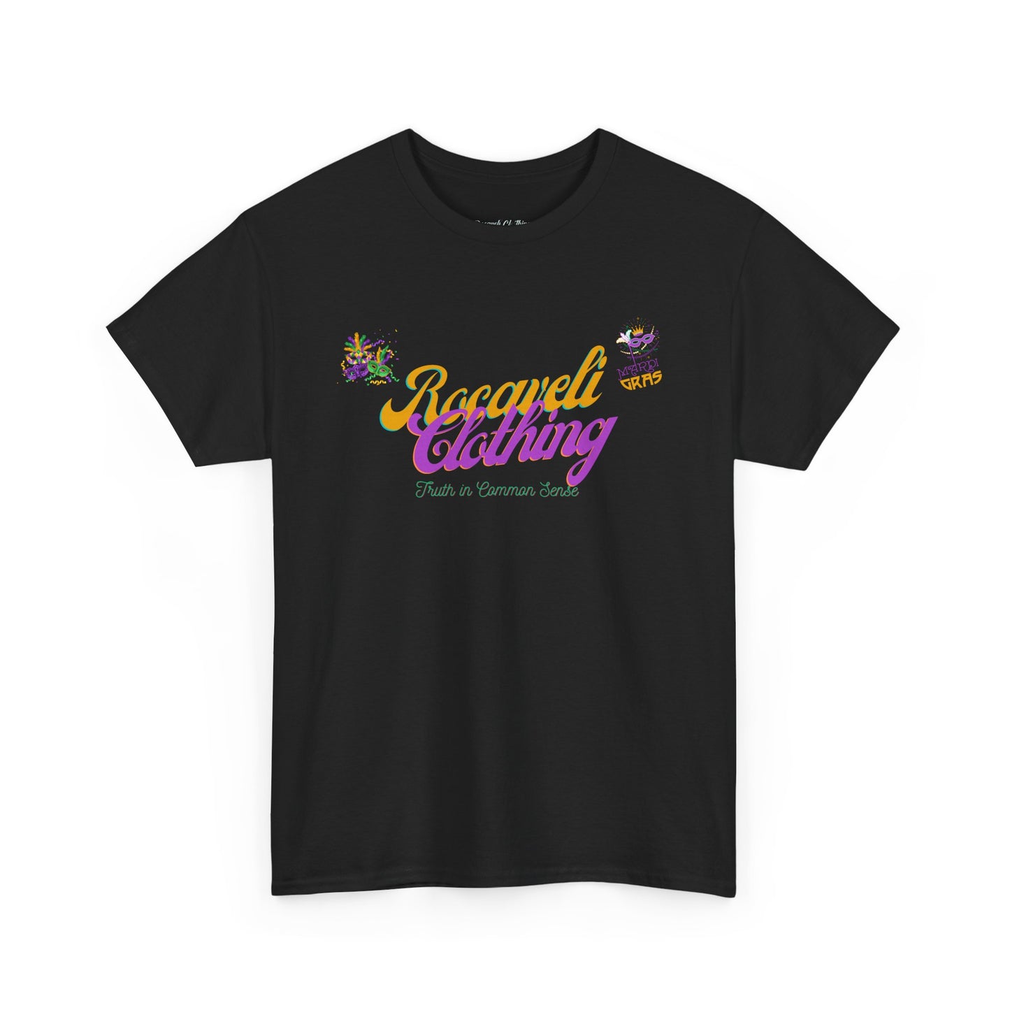 MARDI GRAS Tee – "Rocaveli Clothing" Vintage Logo T‑Shirt