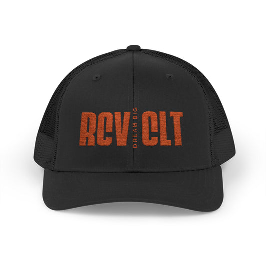 RCV CLT Embroidered Trucker Cap — Retro Orange Mesh Snapback