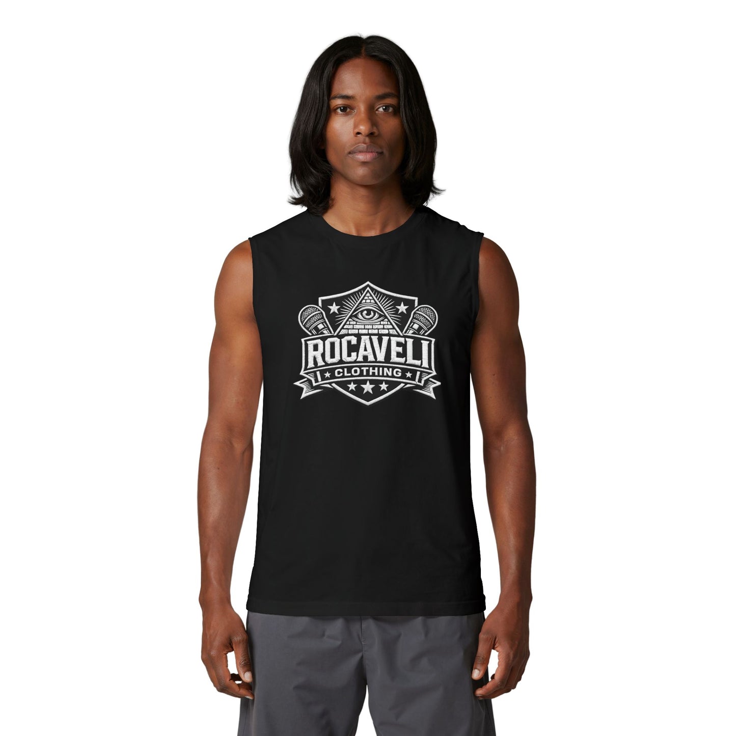 Rocaveli Shield Muscle Tank — Vintage All-Seeing Eye Logo Sleeveless Tee