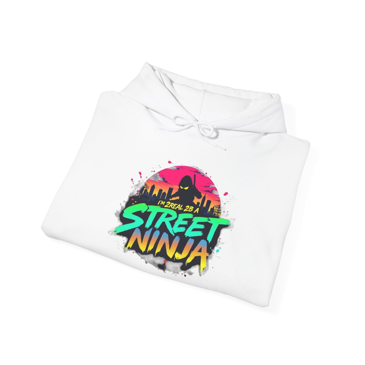 Street Ninja ROCAVELI Hoodie — Retro Neon Skate Park Graphic Hooded Sweatshirt