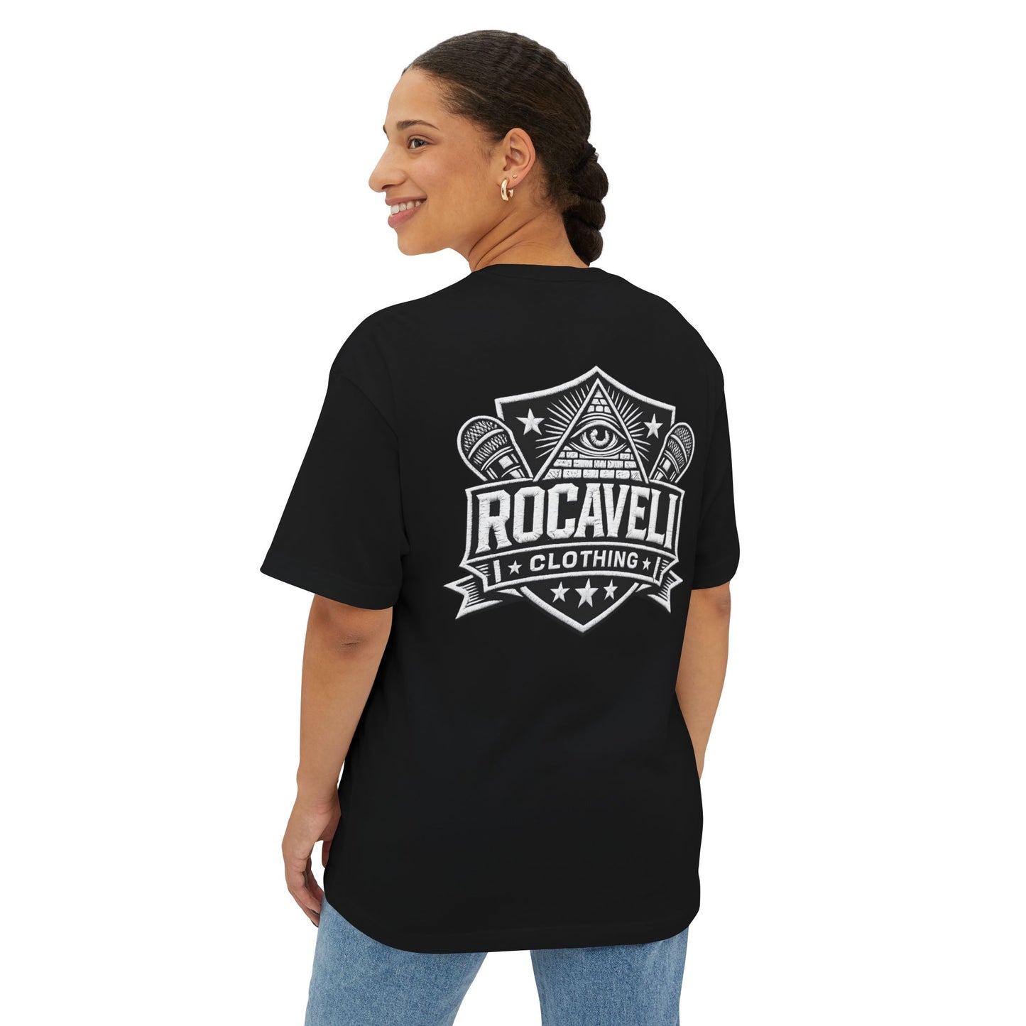 Rocaveli Logo Tee — Graphic Boxy T-Shirt with 'RCV' & Rocaveli Back Emblem