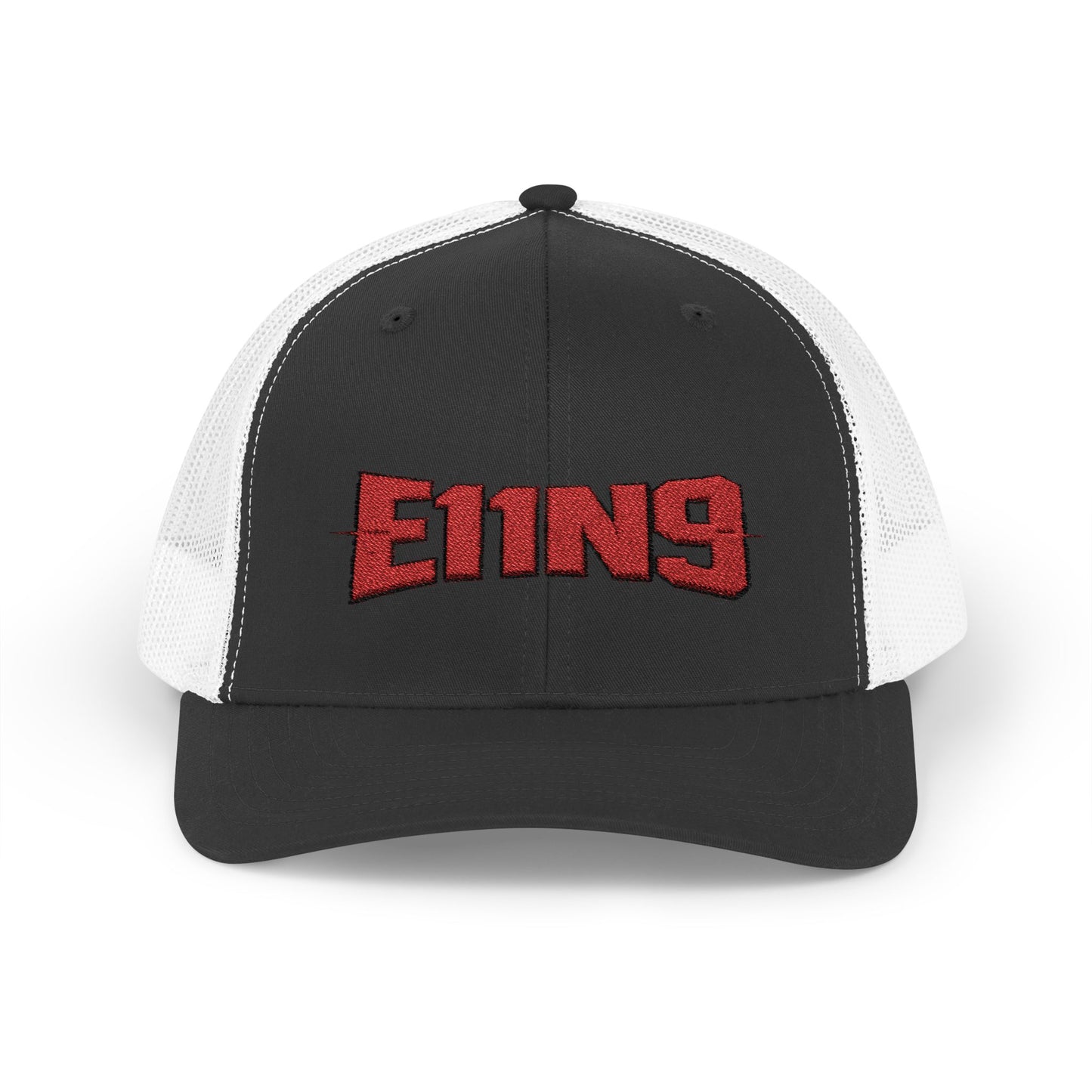 E11N9 Trucker Hat — Retro Red Embroidered Snapback Cap