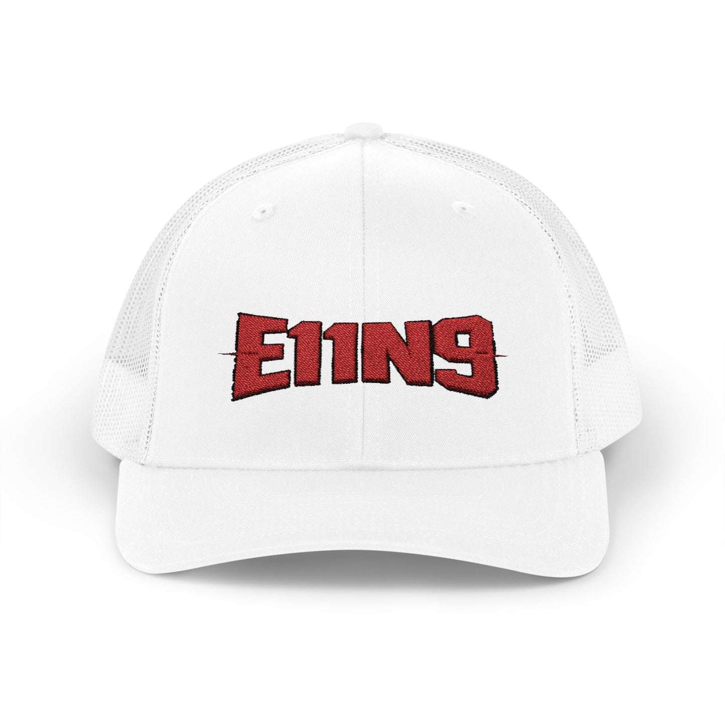 E11N9 Trucker Hat — Retro Red Embroidered Snapback Cap