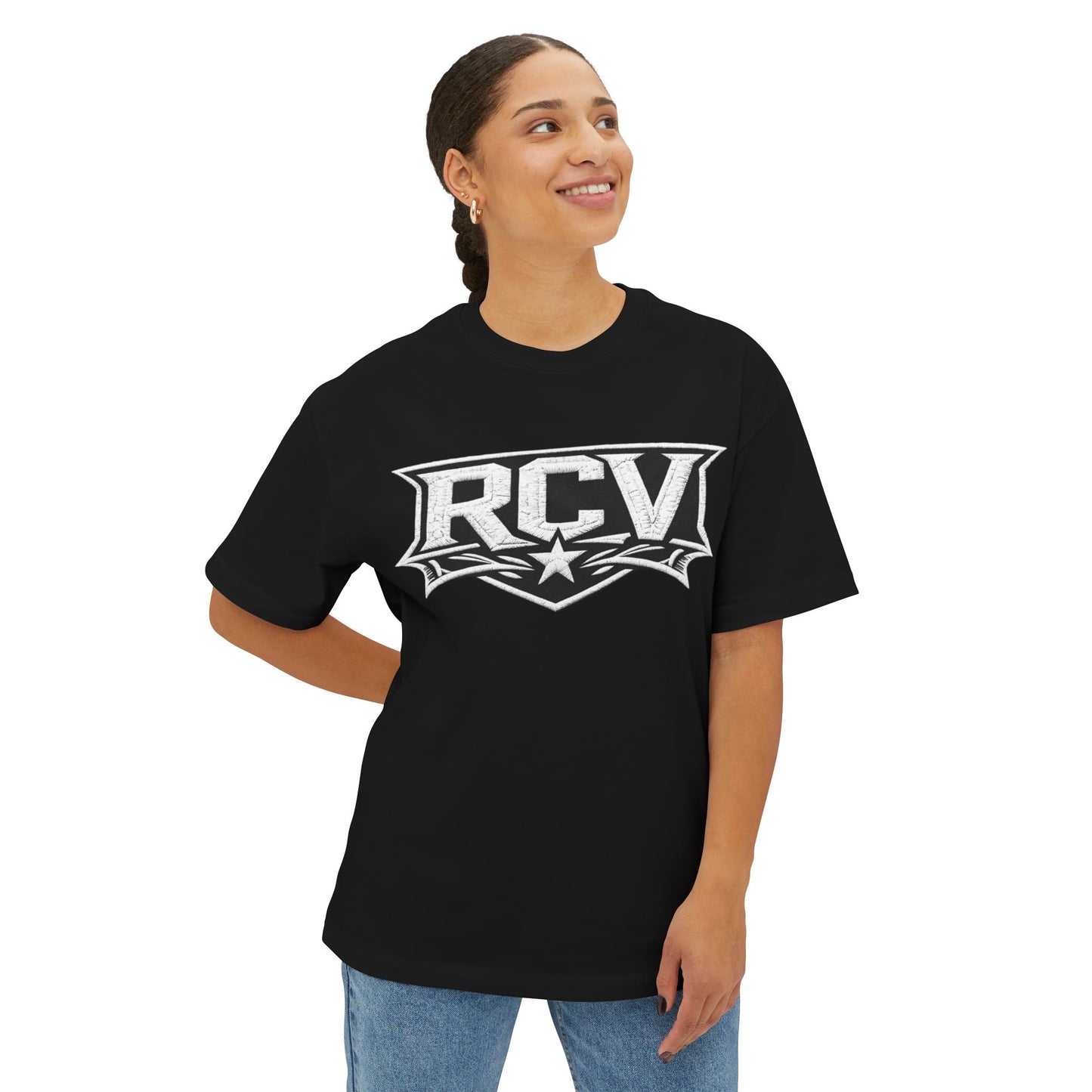 Rocaveli Logo Tee — Graphic Boxy T-Shirt with 'RCV' & Rocaveli Back Emblem