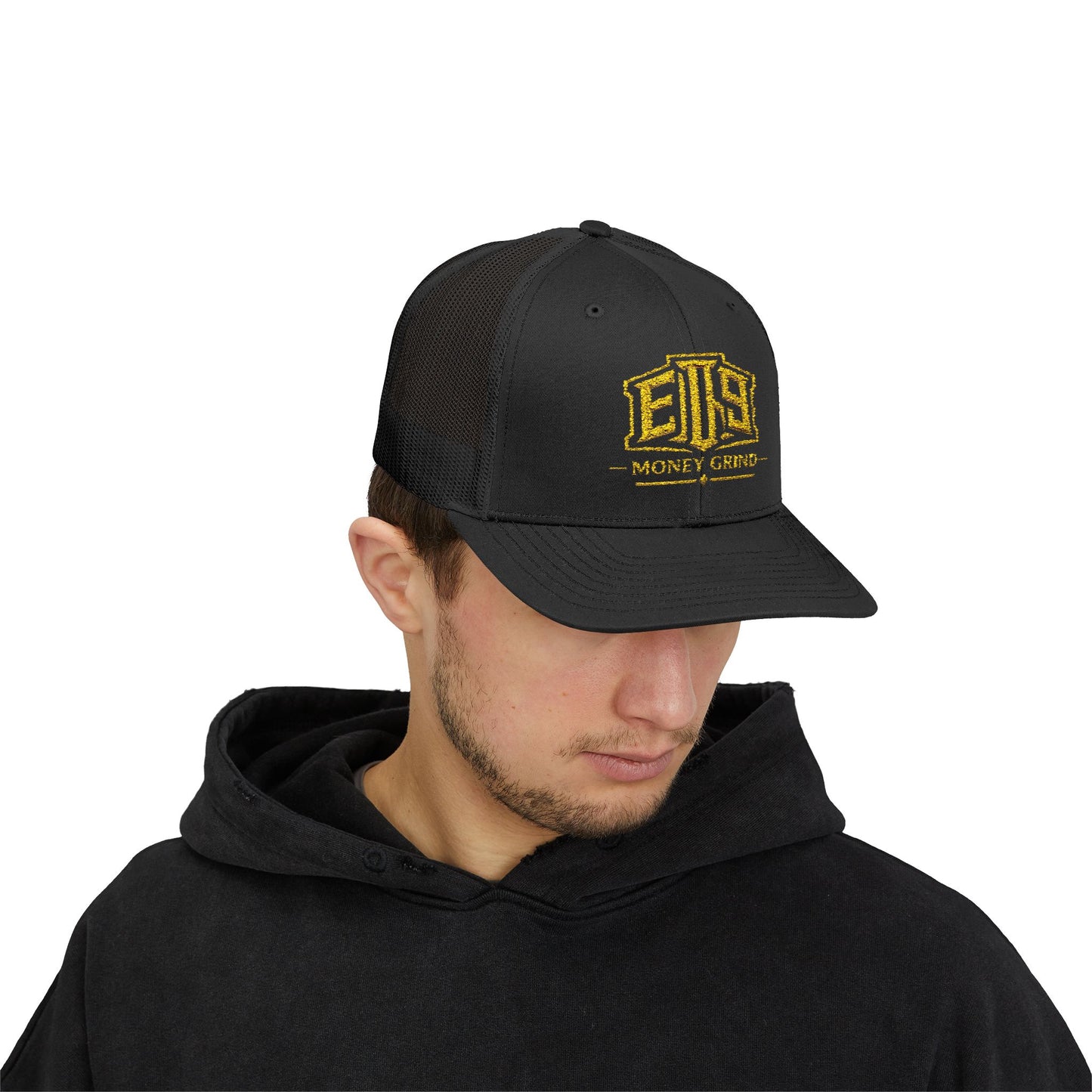 Money Grind Gold Logo Snapback Trucker Cap