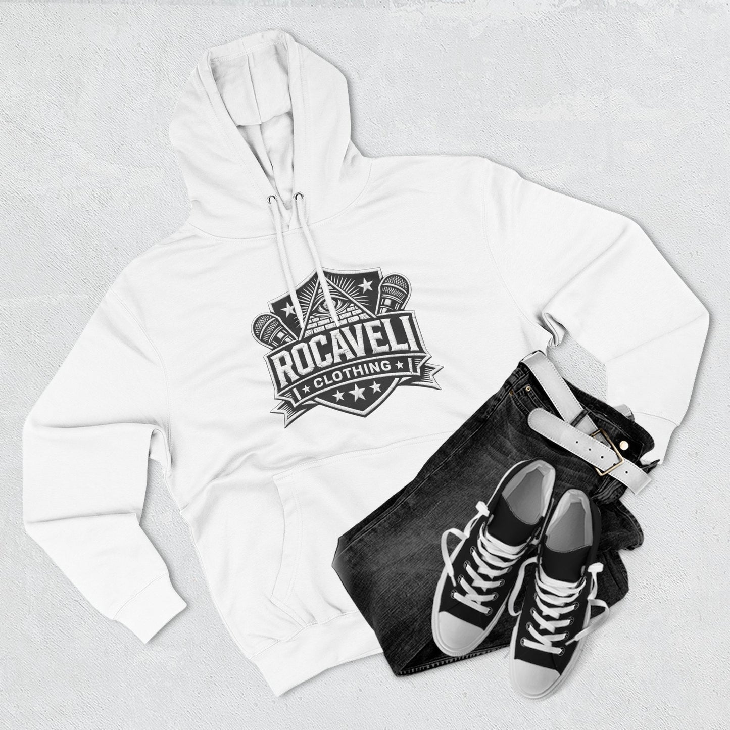 Rocaveli Logo Hoodie — Retro Shield Graphic Fleece Pullover