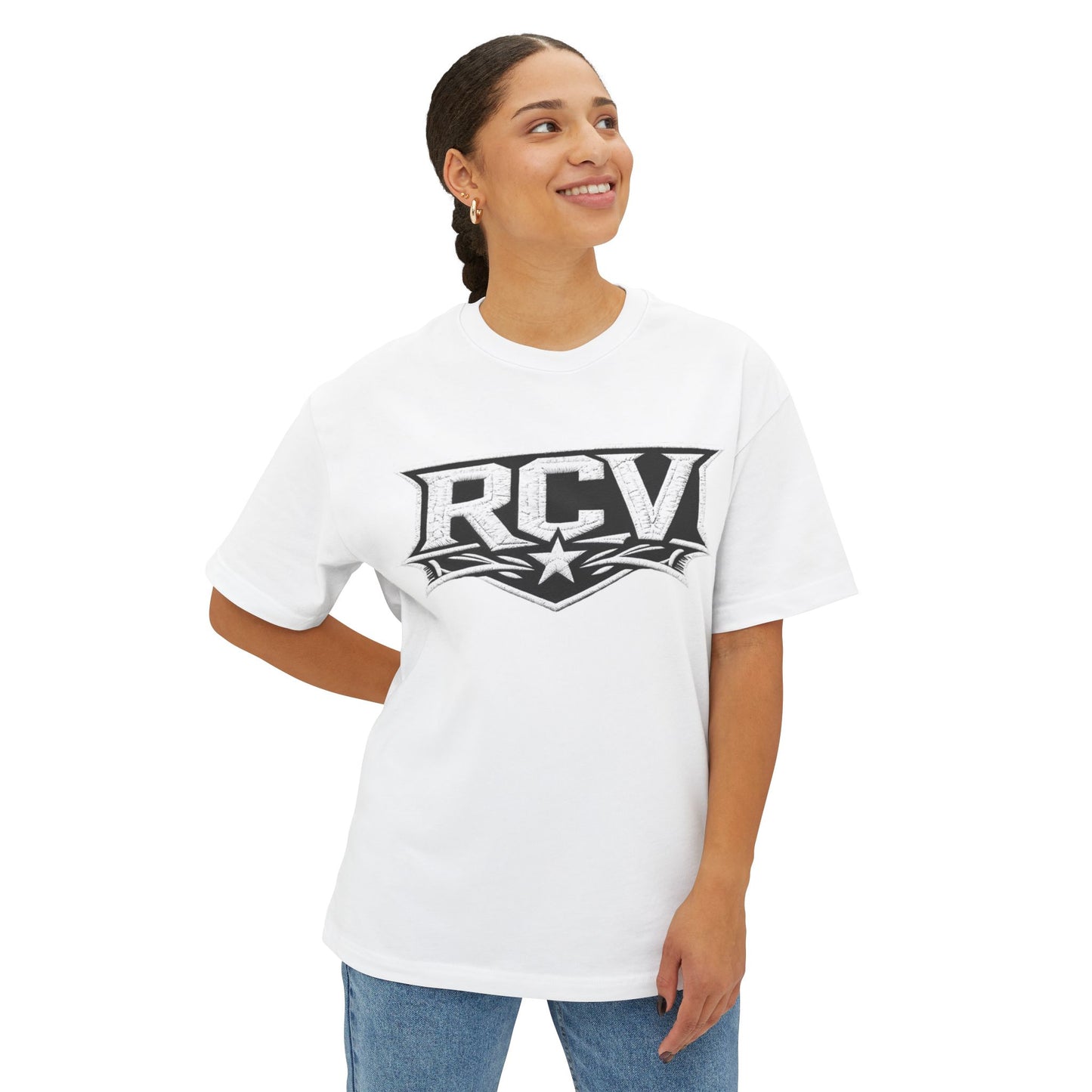 Rocaveli Logo Tee — Graphic Boxy T-Shirt with 'RCV' & Rocaveli Back Emblem
