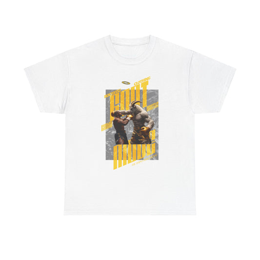 ROCAVELI CLOTHING BOXING GOAT Graphic Tee — Vintage Boxing Fight Design with Yellow Stripes