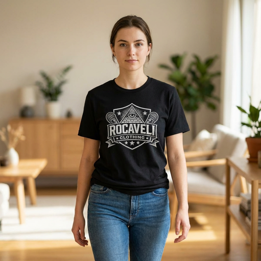 Rocaveli Clothing Logo Tee — All-Seeing Eye Crest Graphic T-Shirt