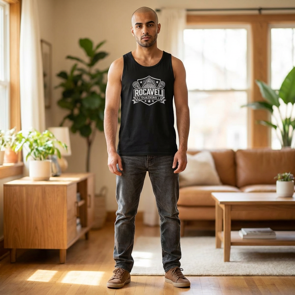 Rocaveli Shield Muscle Tank — Vintage All-Seeing Eye Logo Sleeveless Tee