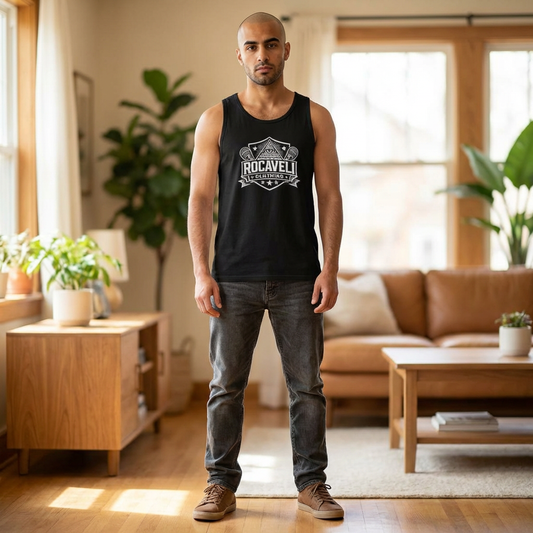 Rocaveli Shield Muscle Tank — Vintage All-Seeing Eye Logo Sleeveless Tee