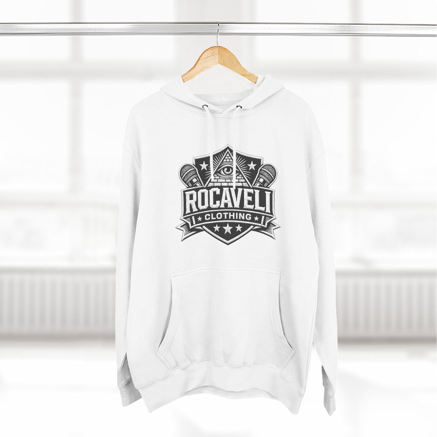Rocaveli Logo Hoodie — Retro Shield Graphic Fleece Pullover