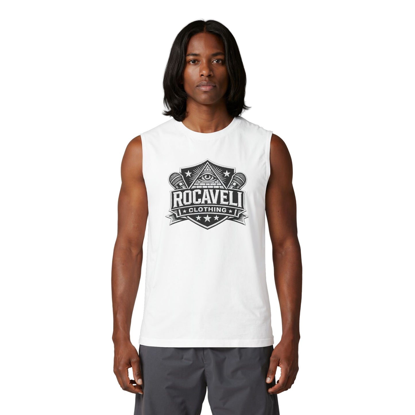 Rocaveli Shield Muscle Tank — Vintage All-Seeing Eye Logo Sleeveless Tee