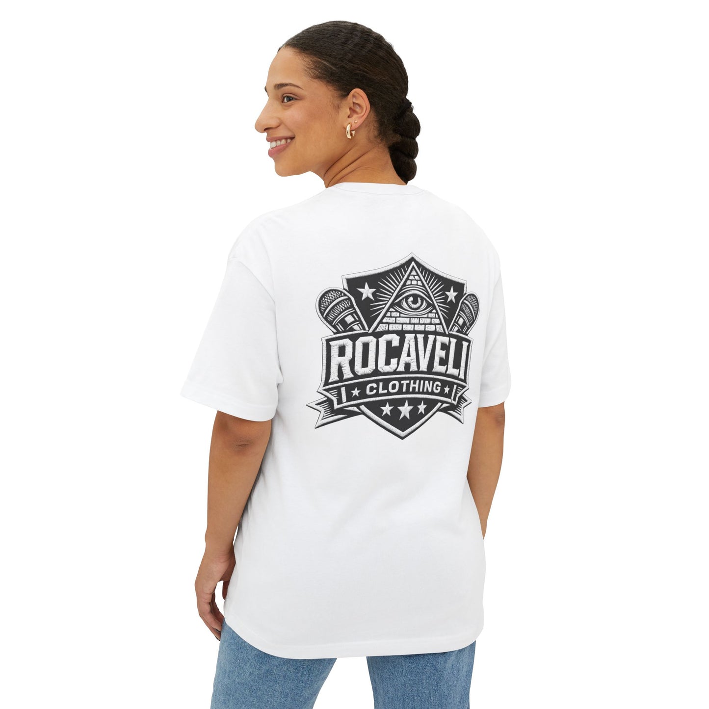 Rocaveli Logo Tee — Graphic Boxy T-Shirt with 'RCV' & Rocaveli Back Emblem