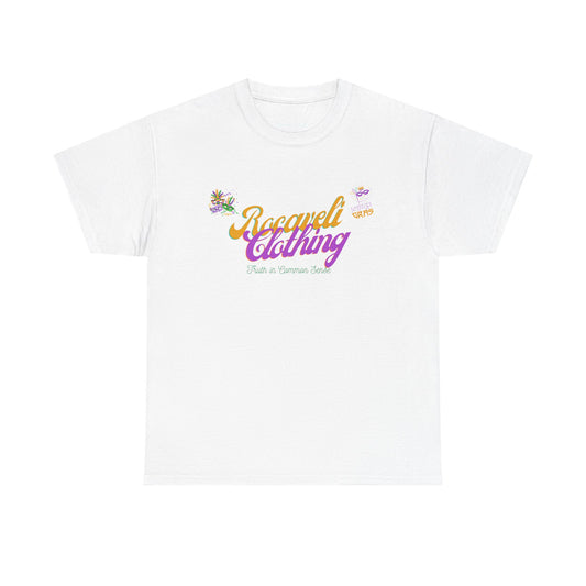 MARDI GRAS Tee – "Rocaveli Clothing" Vintage Logo T‑Shirt