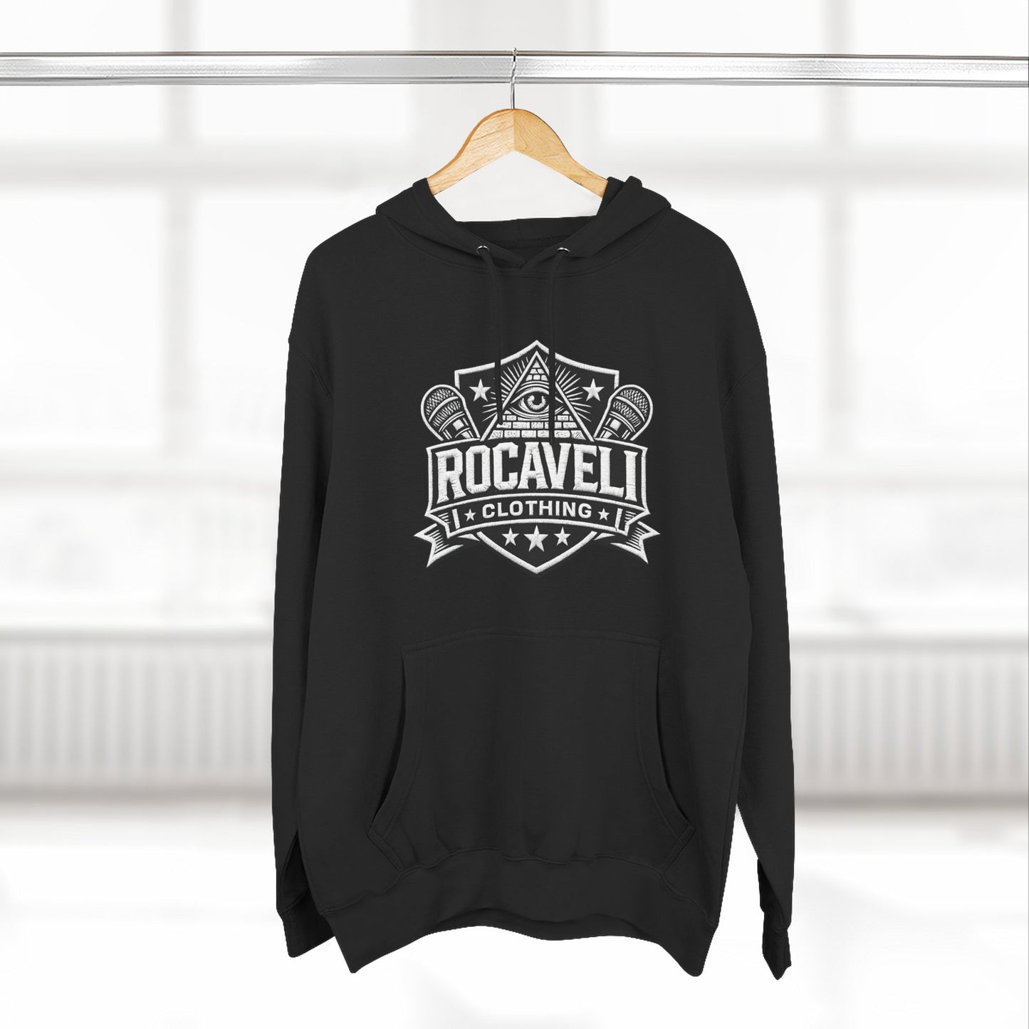 Rocaveli Logo Hoodie — Retro Shield Graphic Fleece Pullover