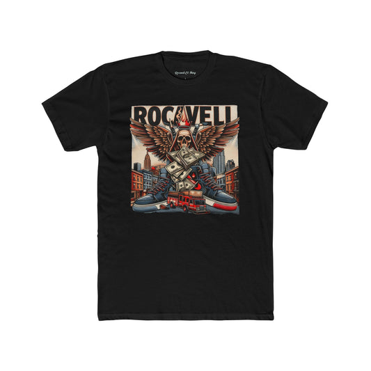 ROCAVELI Rockwell Cityscape Tee — Vintage Eagle Skull Motorcycle Graphic T-Shirt